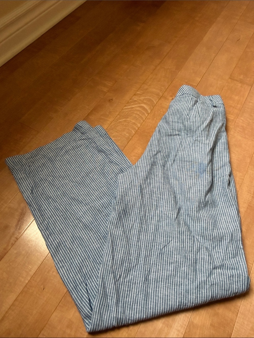Joe Fresh Blue and White Pinstripe Linen-Blend Pants